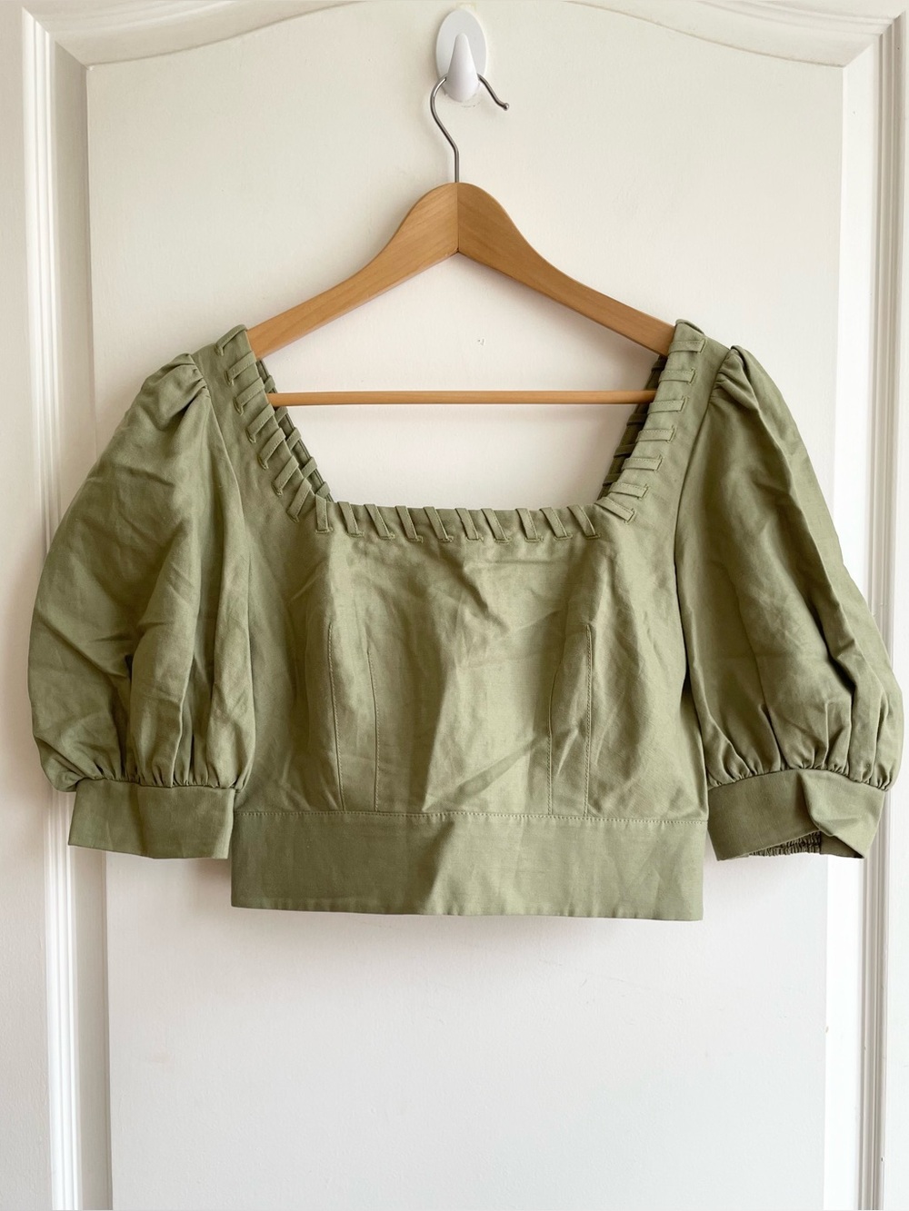 Ted Baker Linen Blend Cropped Top Puff Sleeve 2 Ren Faire Peasant Forest Fairy